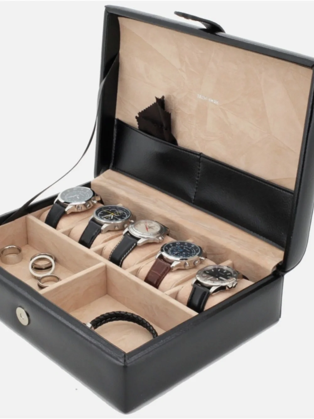 Tech Swiss Black Leather Valet Box